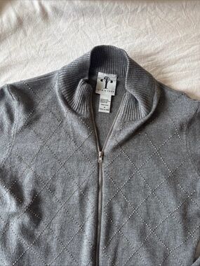 Rain + Rose Gray Zip-Up Diamond Knit Jacket